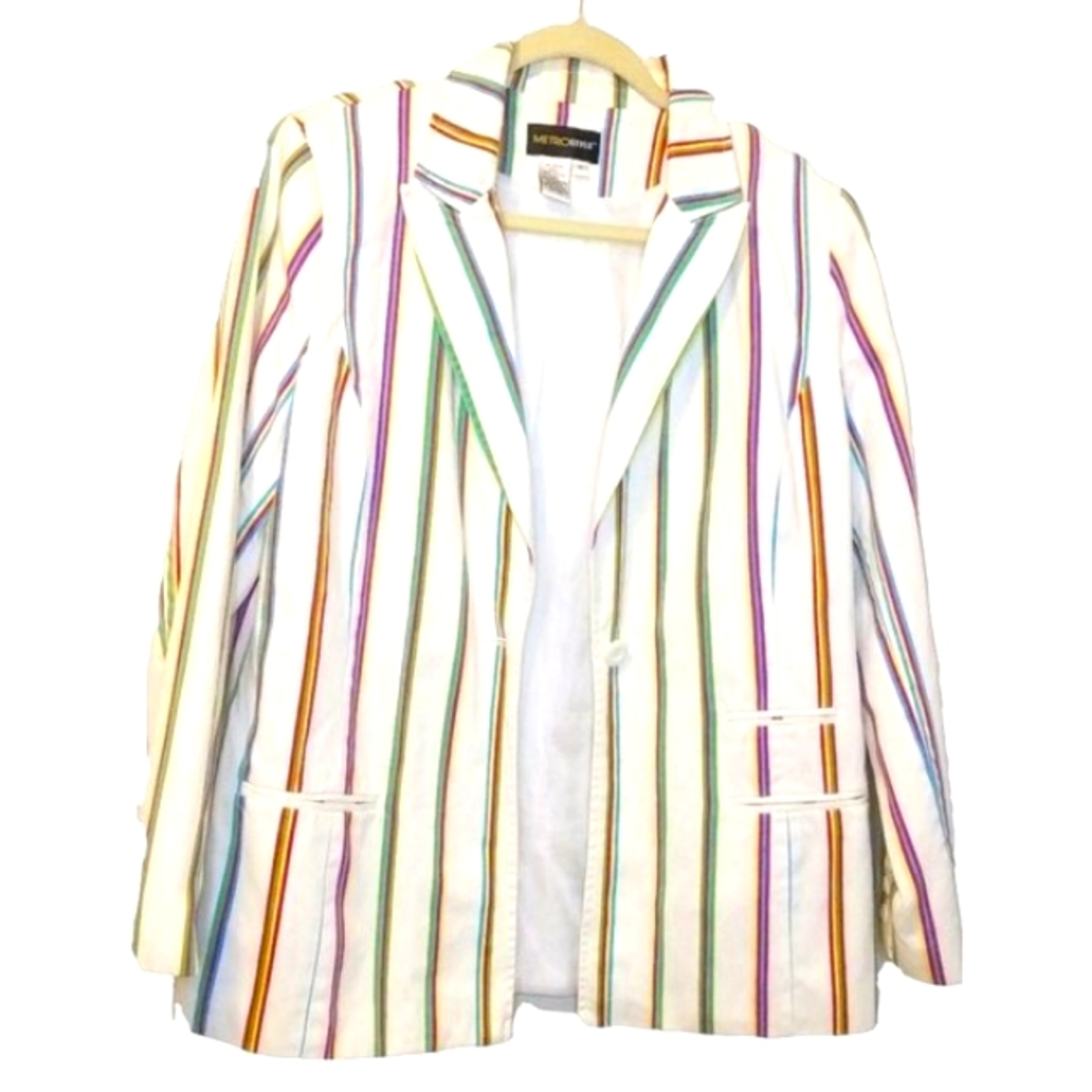 METROSTYLE White/Multi Blazer Plus Size
